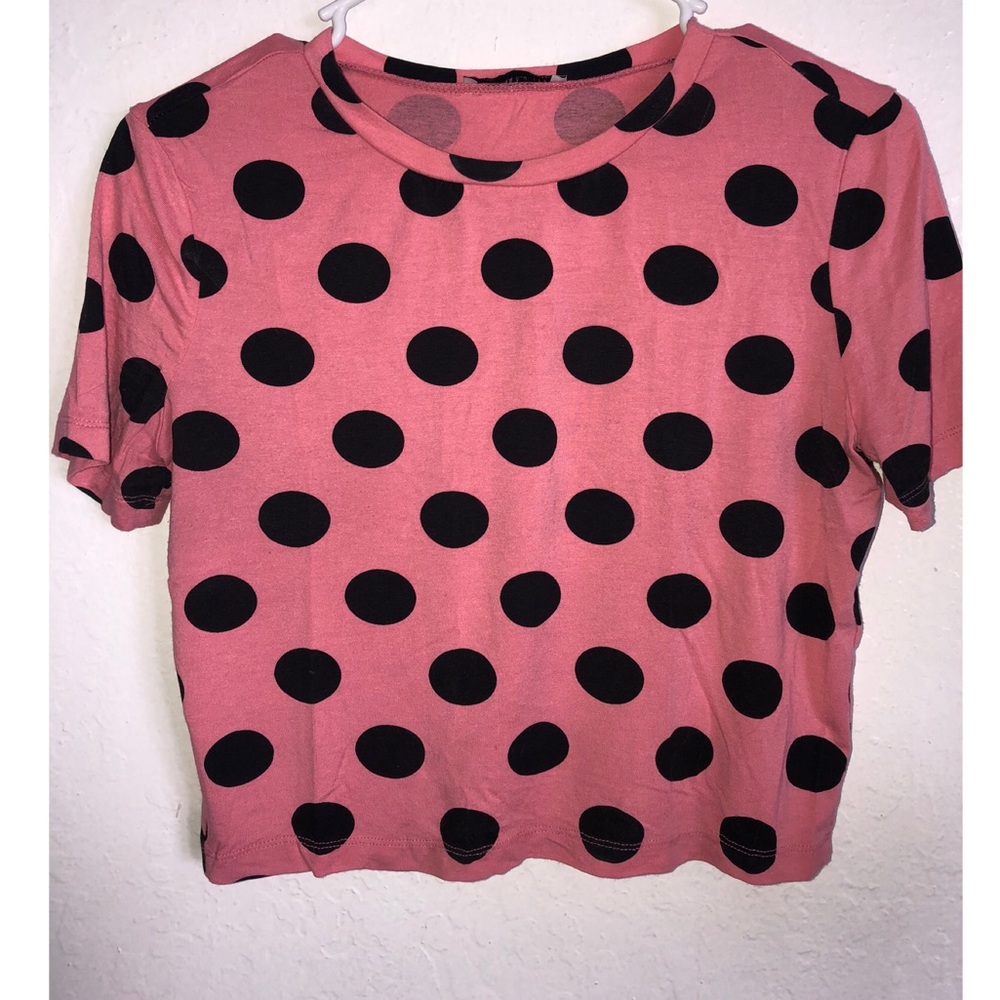 Pink black Polka dot crop top